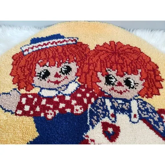 LARGE VINTAGE RAGGEDY ANN & ANDY 46" bedroom decor nursery retro latch hook rug